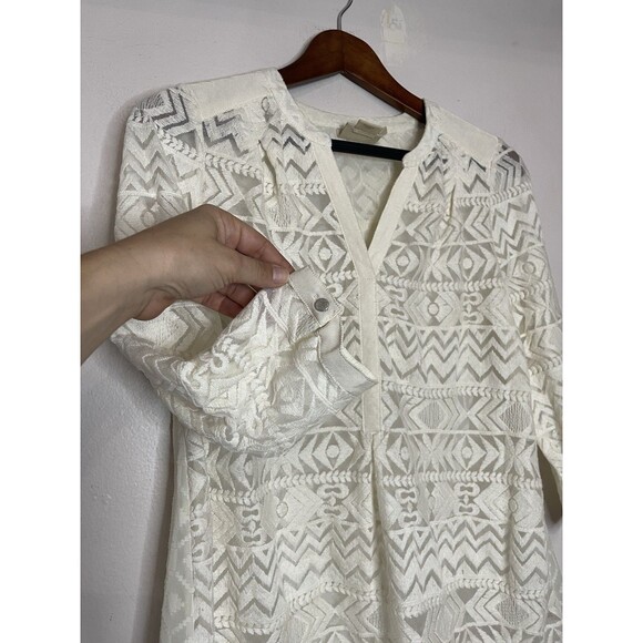 Vanessa Virginia Anthro Lace 3/4 Sleeve Top Ivory Embroidered Womens Small 4 - Picture 6 of 7